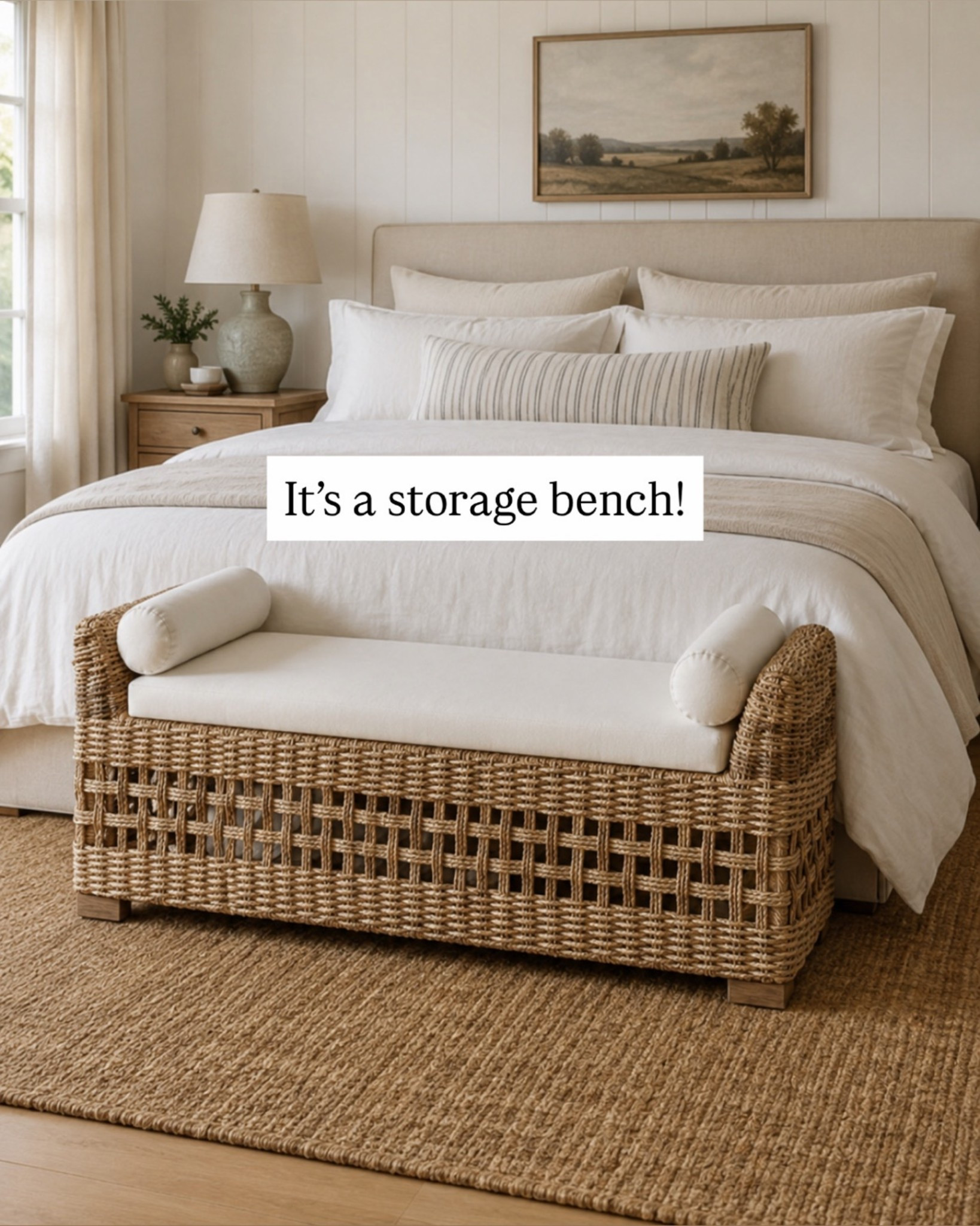 This bench is proof that pretty and practical can absolutely coexist 🤎

I love the woven texture and cozy cottage feel, but the best part? It has hidden storage! Perfect for extra blankets, pillows, or anything you want tucked away but still within easy reach.

The perfect piece for the end of the bed if you’re going for that cozy, collected look without the clutter. ✨

#LTKHome #LTKSaleAlert