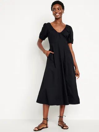 Puff-Sleeve Midi Swing Dress for Women | Old Navy (US)