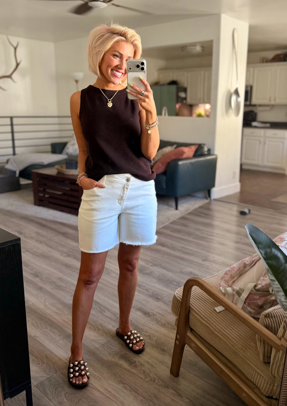 These denim shorts are my new fave! And paired with this light sweater, they're perfect for spring! Shorts: 8 // Top: Small // Shoes: Target TTS 

 #LTKootd #LTKOver40 #LTKSaleAlert