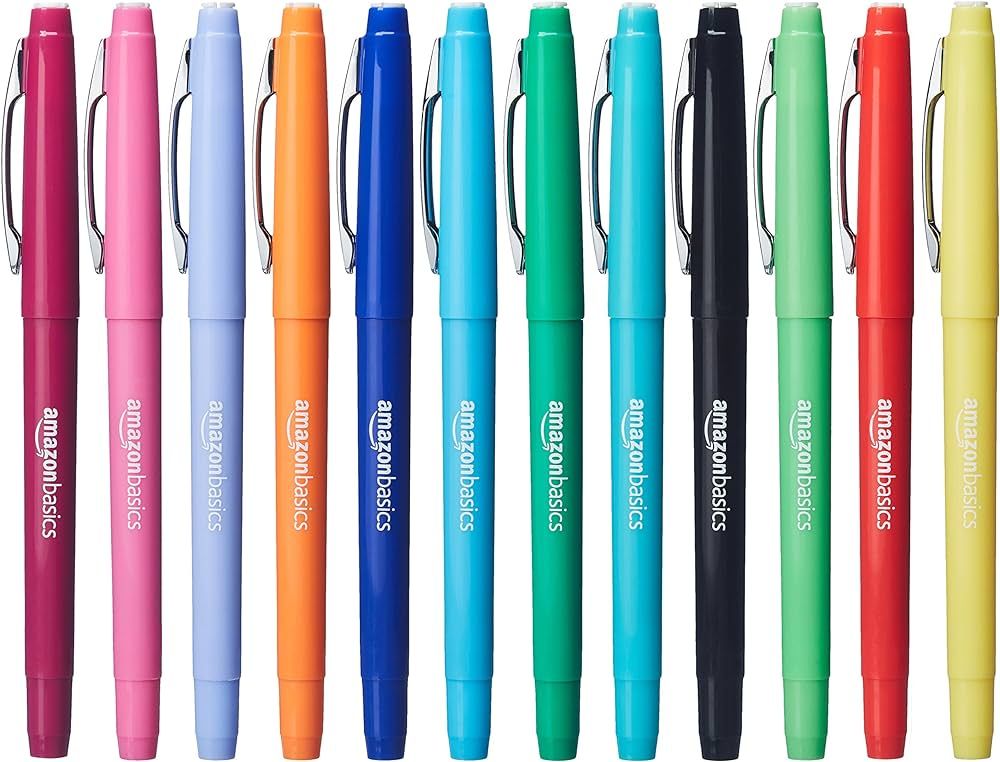 Amazon Basics Felt Tip Marker Pens, 12-Pack, Assorted Colors | Amazon (US)