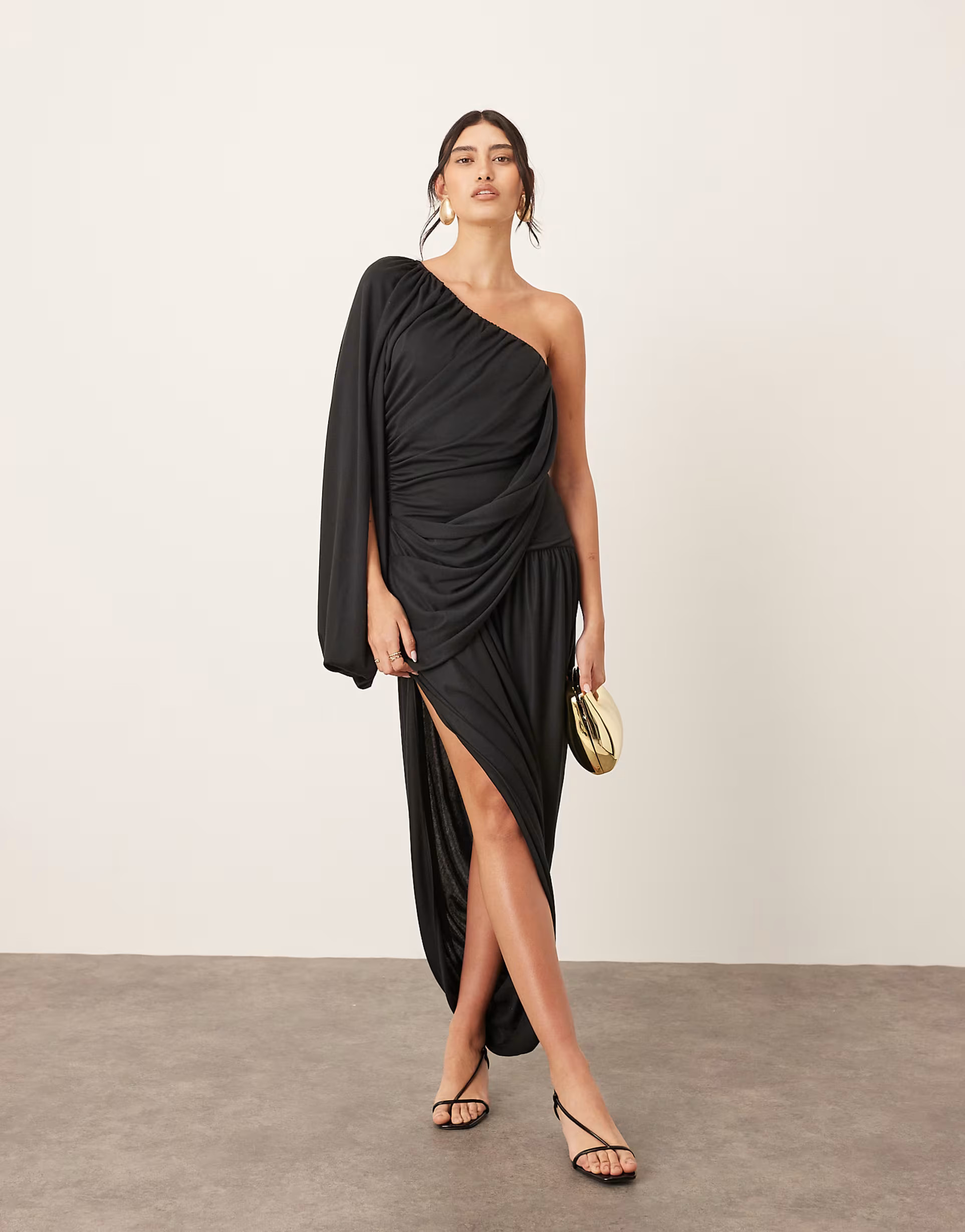 ARRANGE drape one shoulder maxi dress with tulip skirt in black | ASOS (Global)