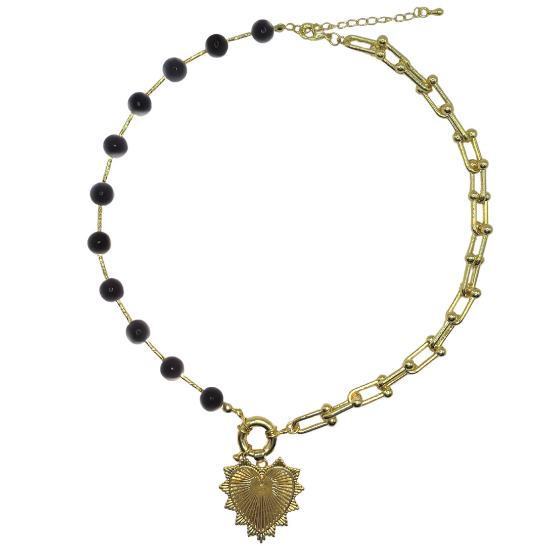 Intricate Heart Charm Necklace - Black | Accessory Concierge