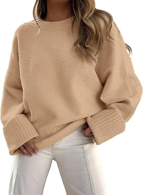 ANRABESS Women's Crewneck Long Sleeve Oversized Fuzzy Knit Chunky Warm Pullover Sweater Top | Amazon (US)