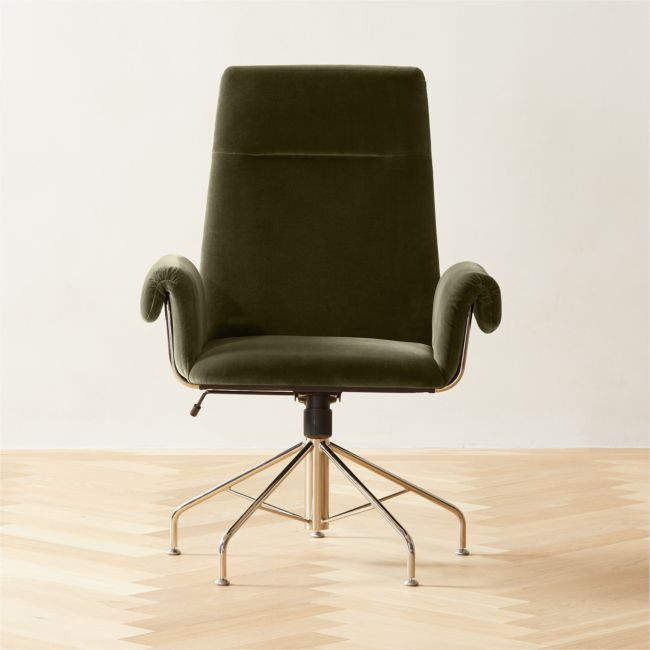 Saviti Olive Velvet Office Chair | CB2