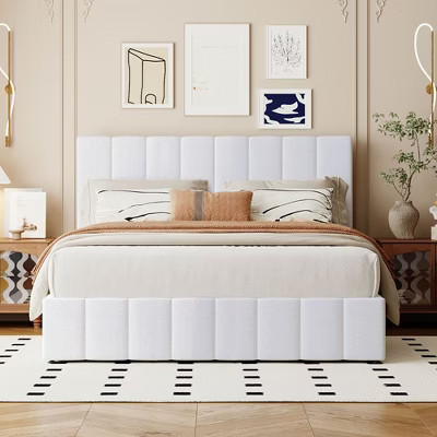 Okak Modern Full Upholstered Platform Bed Frame with Hydraulic Storage System,Minimalsit Master Bedroom Bed,No Box Spring Needed,Beige | Target