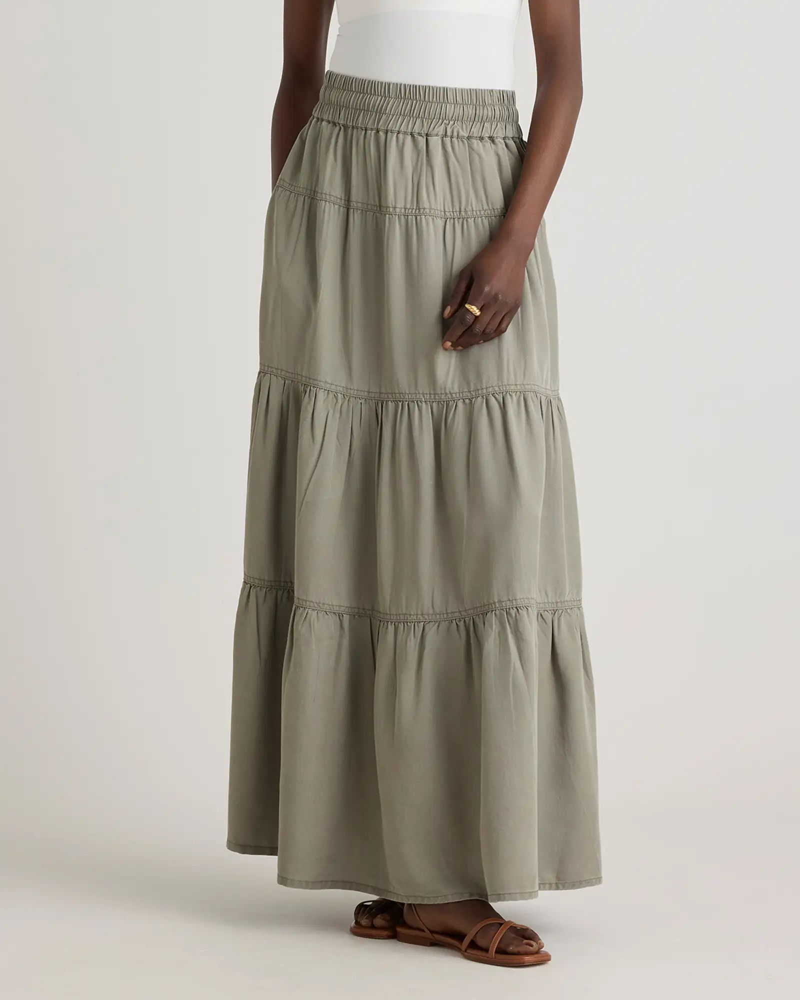 Vintage Wash Tencel Tiered Maxi Skirt | Quince