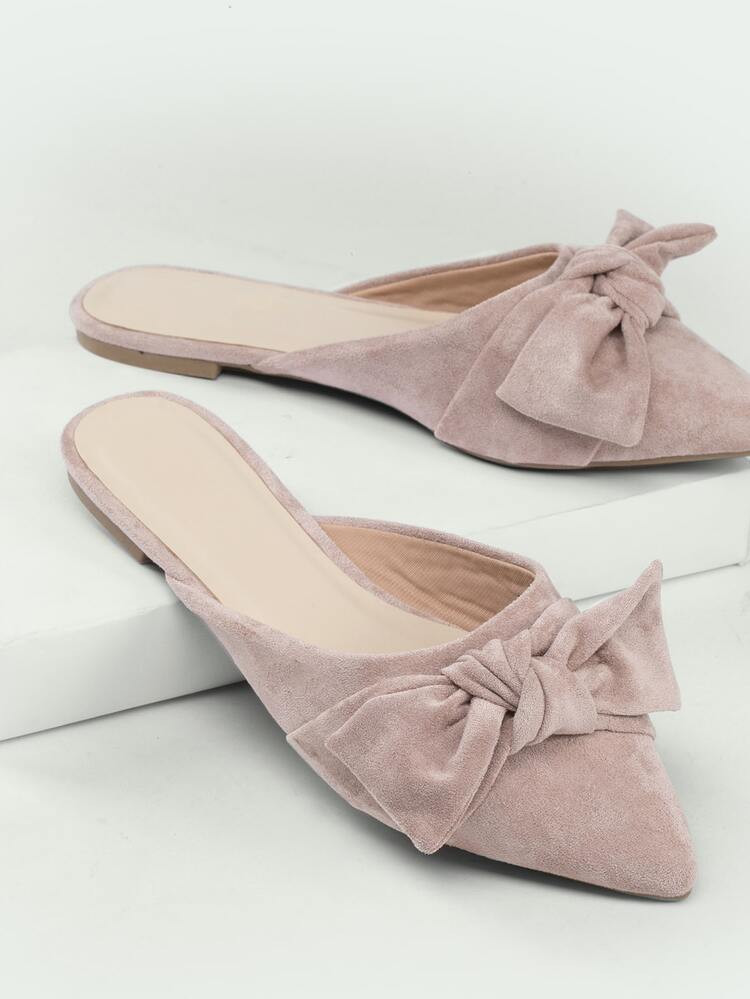 Pointy Toe Twist Detail Open Back Flat Mules | SHEIN