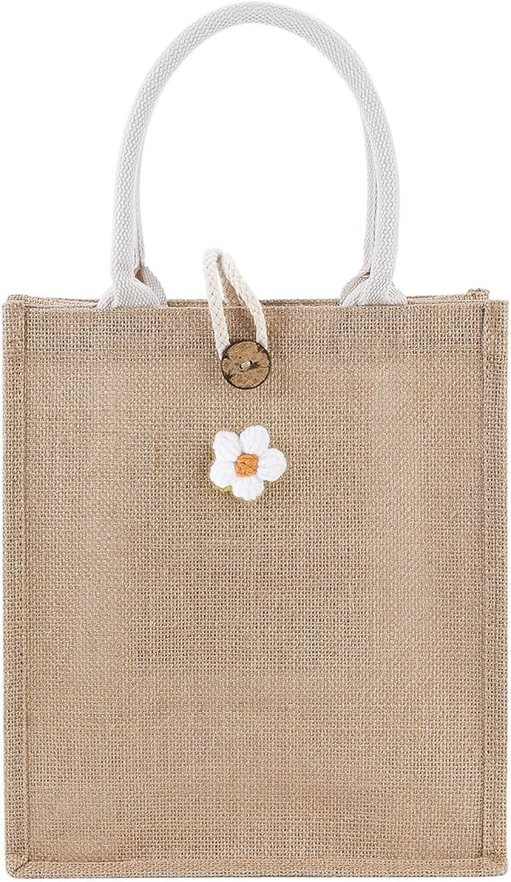 Itgowisa Small Cute Beach Bag for Women Jute Tote Bag Reusable Grocery Bag Natural Woven Fairy Ha... | Amazon (US)