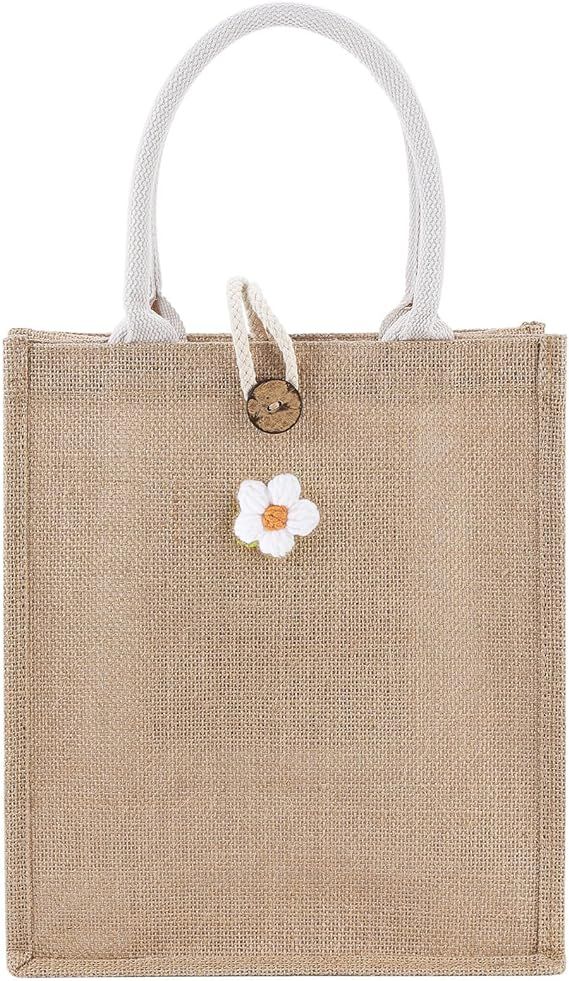 Itgowisa Small Cute Beach Bag for Women Jute Tote Bag Reusable Grocery Bag Natural Woven Fairy Ha... | Amazon (US)