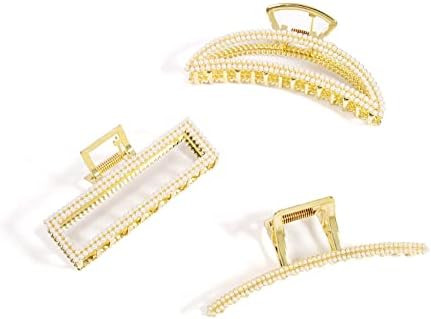 Gold Pearl Hair Clips For Women Girls Big Claw Clips For Hair Claw Clips For Thick Hair Jumbo Cla... | Amazon (US)