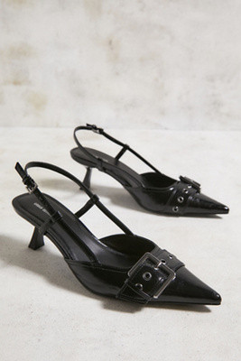 UO Black Y2K Sling Back Heels | Urban Outfitters UK