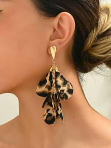1 Pair Bohemian Style Leopard Print Flower Decor Pendant Earrings, Suitable For Women Party Every... | SHEIN