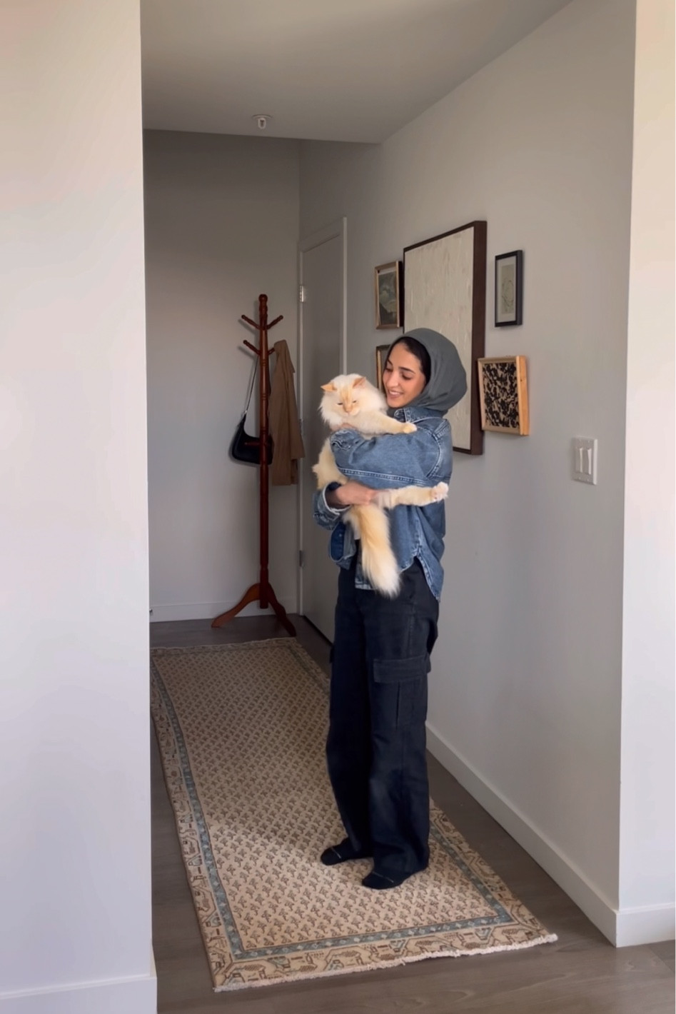 Denim shirt and cargo black pants. Vintage rug, amazon coat rack. #petite #revivalrugs 10% off rugs with code 10OFF-EMAN

#LTKhome