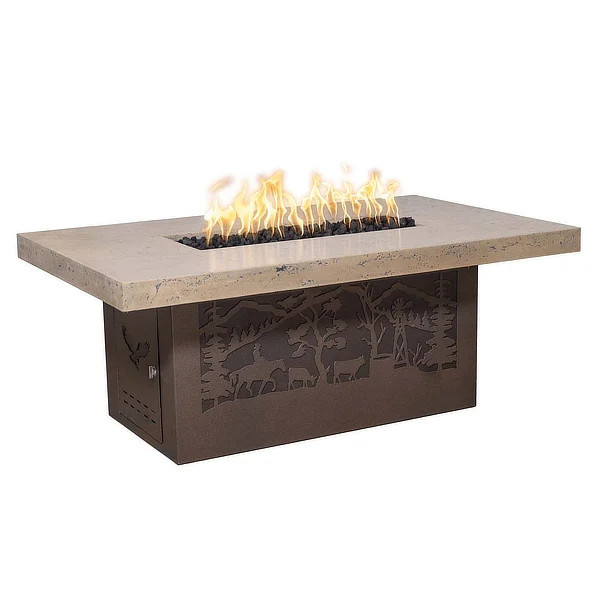 Outback Rectangle Cattle Ranch Powder Coat Steel Fire Table | Woodland Direct