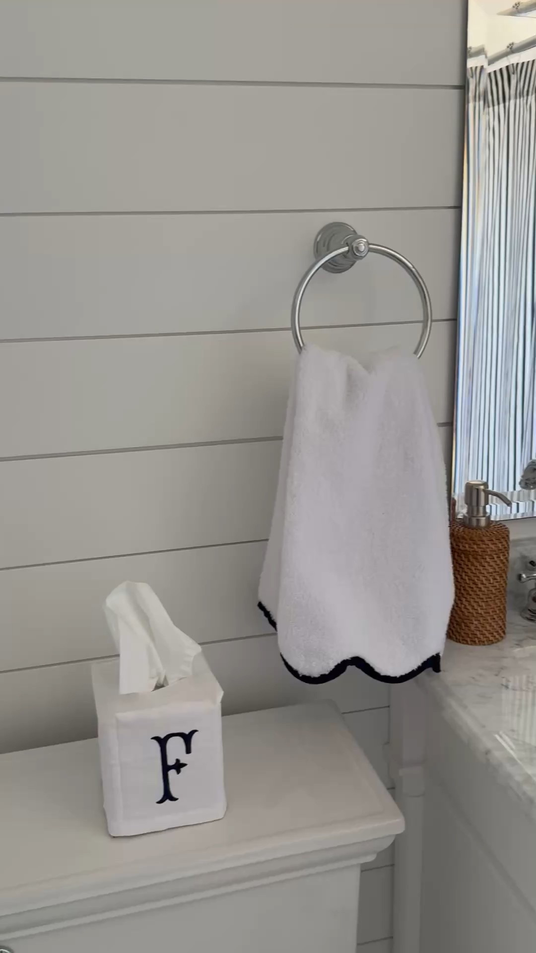 Navy and white towels in my coastal bathroom 

#LTKFindsUnder50 #LTKHome