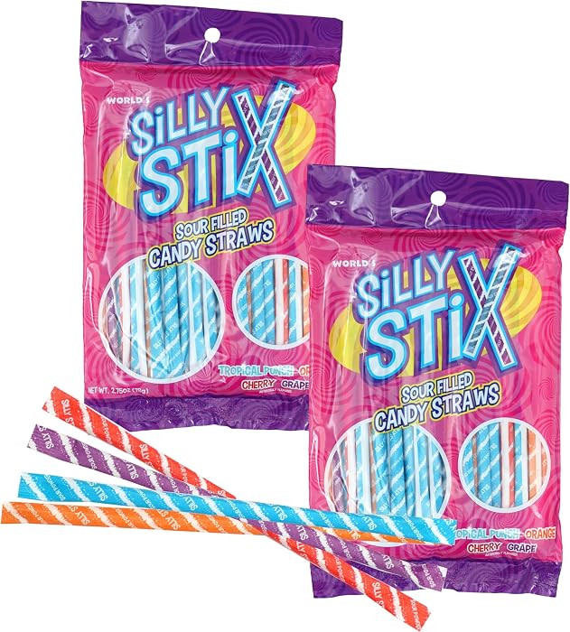 Candy Straws, 2.75 Ounce Bags (Pack of 2), Pixie Sticks, Sour Filled Candy Straw 4 Flavors, The H... | Amazon (US)