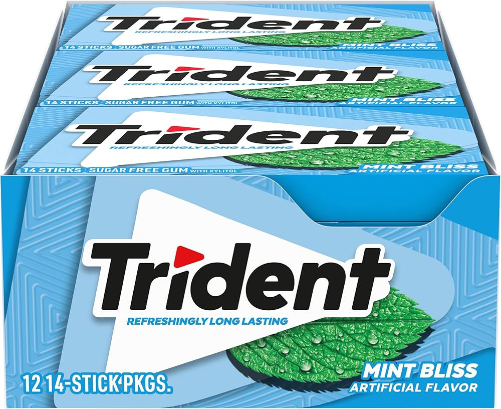 Trident Mint Bliss Sugar Free Gum, 12 Packs of 14 Pieces (168 Total Pieces) | Amazon (US)