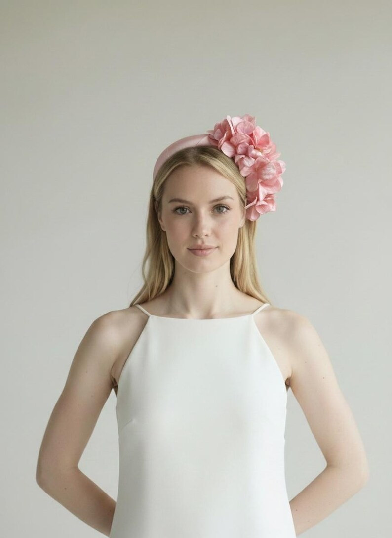 Pink blush Hydrangea Headband Fascinator, pure silk headpiece Wedding Guest Race Day Half Crown | Etsy (Global)