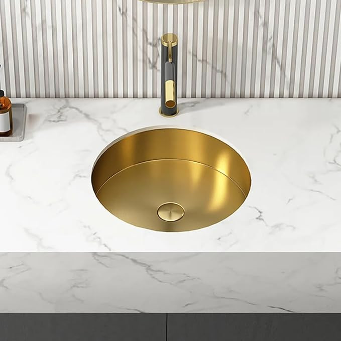 Modern Luxury Stainless Steel Round Sink Undermount Bathroom Wash Sink (Gold) | Amazon (US)