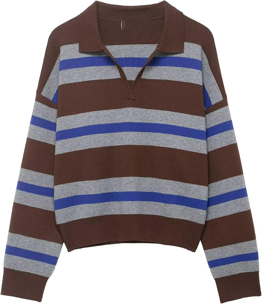Bozanly Womens Striped Knit Sweater Casual Pullover Knitted Tops | Amazon (US)
