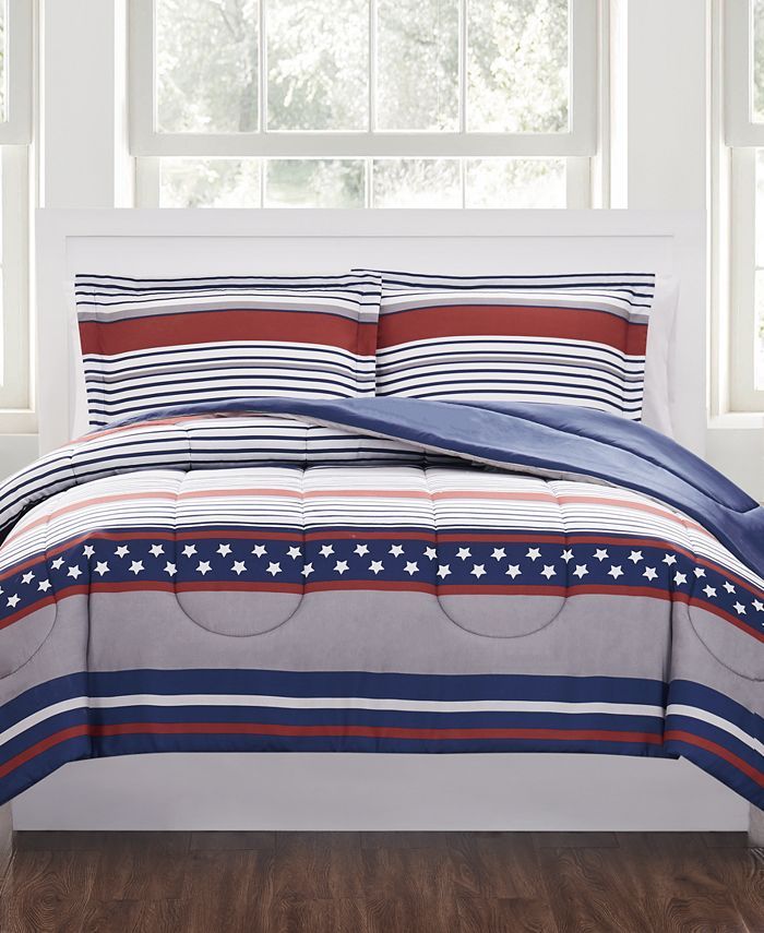 Pem America Stars & Stripes 3-Pc. Reversible Full/Queen Comforter Set, Created for Macy's  & Revi... | Macys (US)