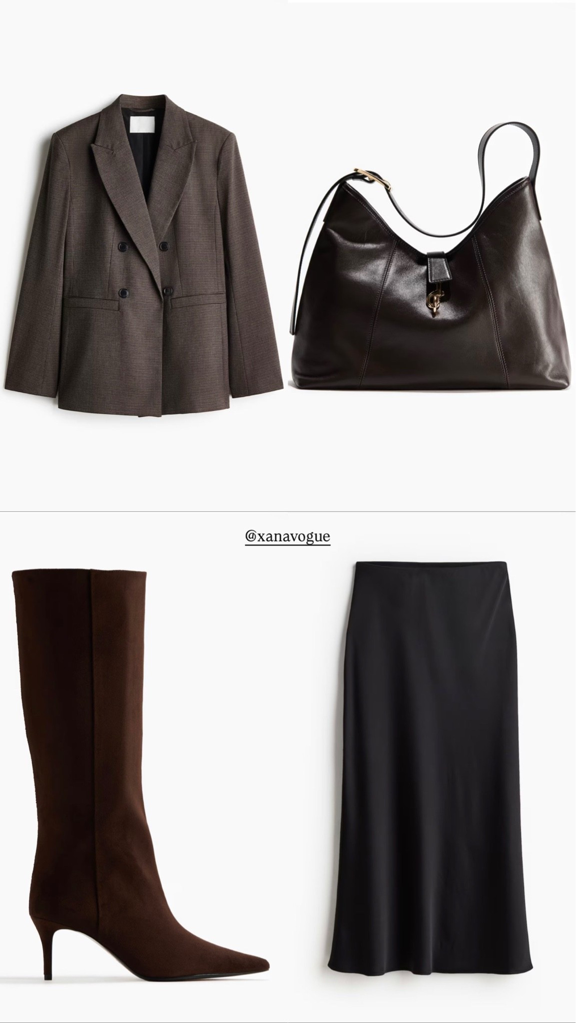 Houndstooth Blazer and Black Satin Skirt ✨

A beautiful combination of classic tailoring and soft satin. A dark taupe houndstooth double-breasted blazer styled with a black satin midi skirt, dark brown knee-high heeled boots and a rich chocolate leather shoulder bag. The mix of textures and warm neutral tones creates such an elevated fall look. Perfect for the office, lunch dates, evenings out or whenever you want to look effortlessly polished.

🔎 houndstooth blazer outfit, black satin midi skirt, taupe blazer, chocolate brown boots, elegant fall outfit, autumn workwear, quiet luxury style, sophisticated everyday outfit