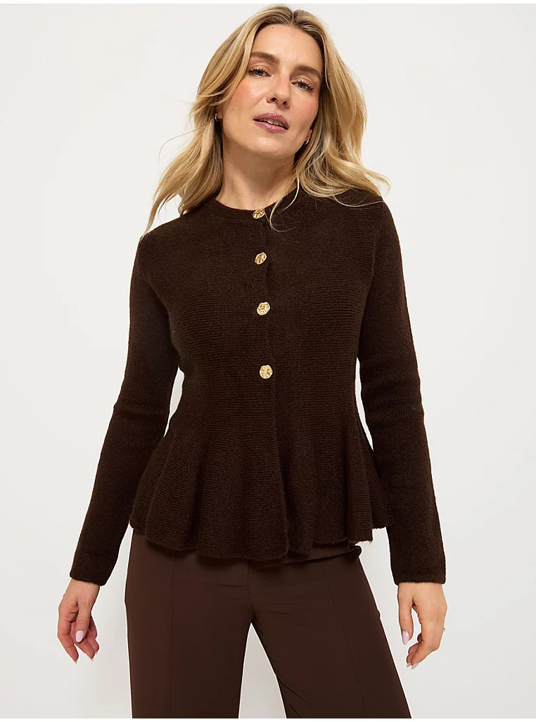 Chocolate Brown Gold Button Peplum Knitted Cardigan | George at ASDA