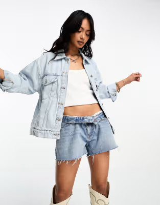 Mango oversized denim jacket in light blue | ASOS (Global)