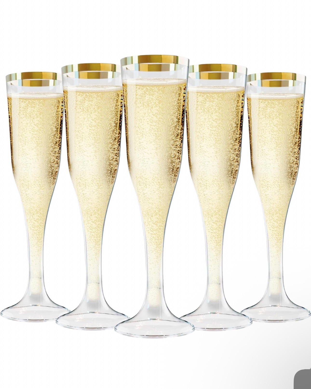 Zcaukya 100 Plastic Champagne Flutes, 4.5oz Clear Disposable Hard Stemware Cups with Golden Rim, Plastic Champagne Glasses for Wedding, Graduation Party, Bridal Shower, Birthday Party

#LTKHome