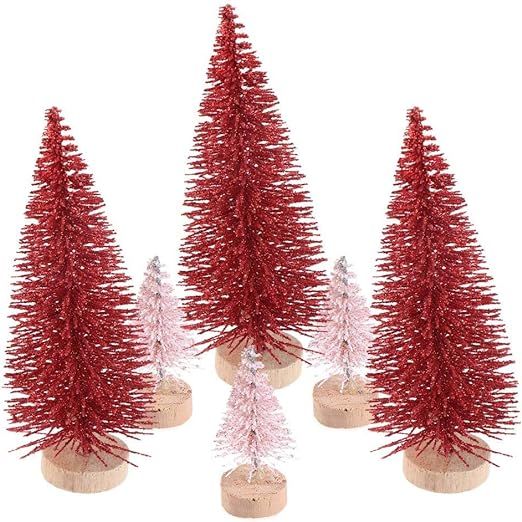 Ioffersuper 6Pcs Mini Sisal Trees with Wood Base Artificial Christmas Pine Trees Ornaments for Wi... | Amazon (US)