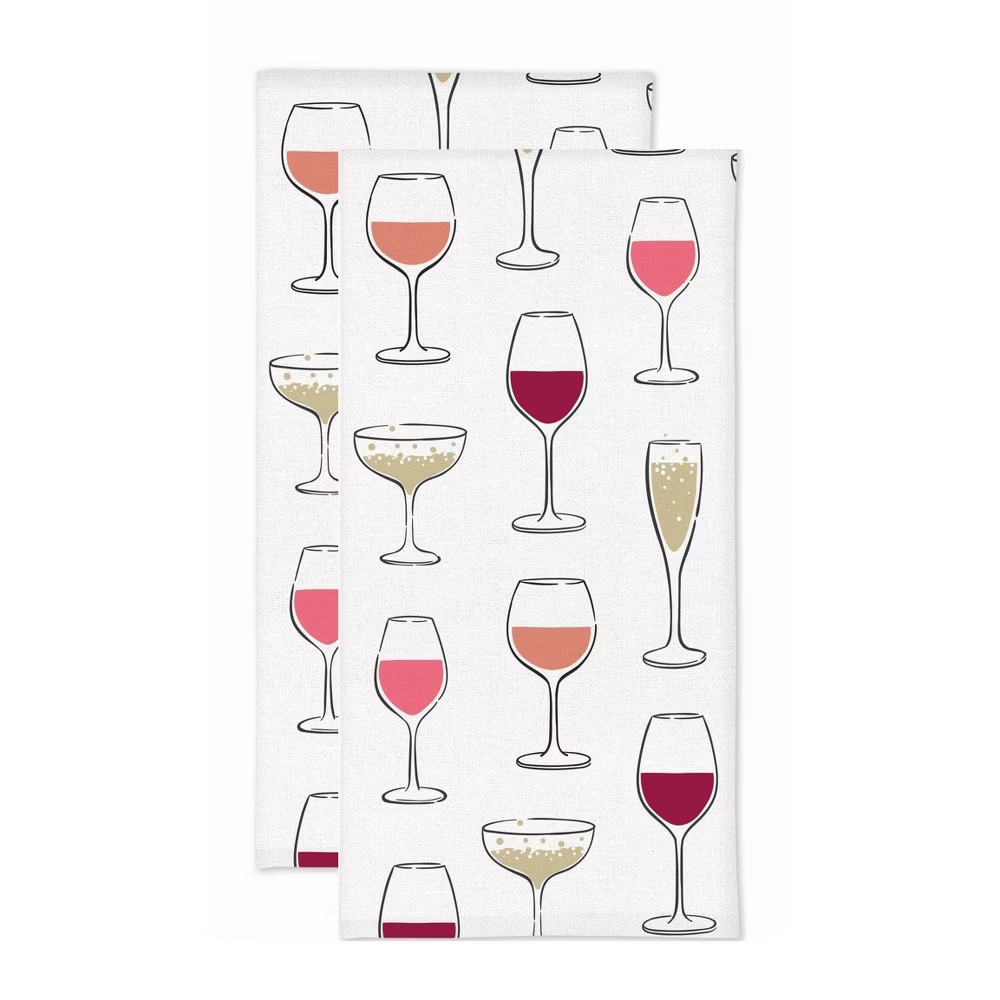 2pk Wine Glass Print Kitchen Towel - MU Kitchen | Target