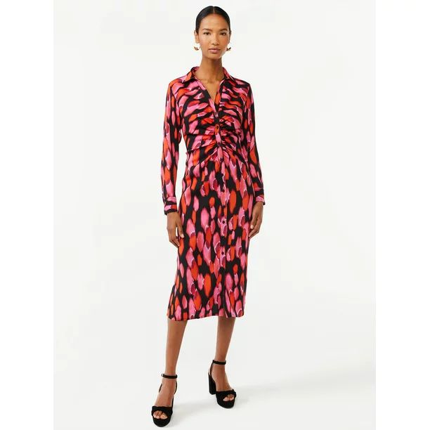 Scoop Women's Midi Shirt Dress with Ruching - Walmart.com | Walmart (US)