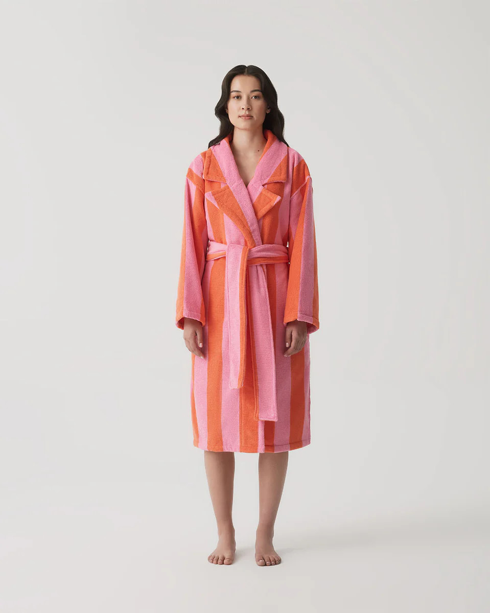 Hommey Pink & Orange Stripe Robe | Soft & Cosy Unisex Cotton Dressing Gown | Hommey US