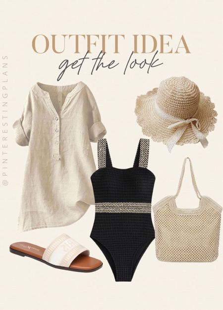 Outfit idea get the look 🙌🏻🙌🏻

Woven tote, beach cover up, swimsuit, sun hat, slide 

#LTKtravel #LTKstyletip #LTKswim