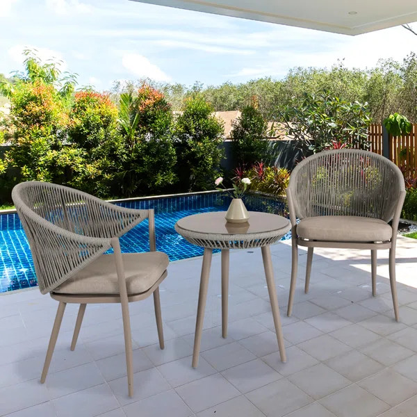 Brandsville Round 2 - Person 32.3" Long Aluminum Bistro Set with Cushions | Wayfair North America