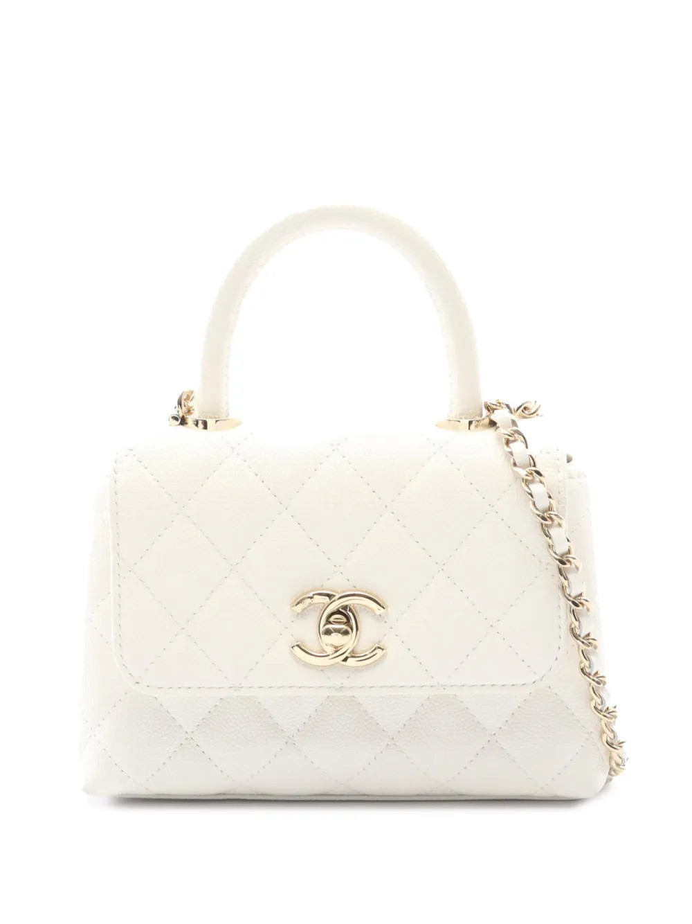 CHANEL Pre-Owned 2021-2026 Mini Caviar Coco Top Handle Bag satchel - White | Farfetch Global