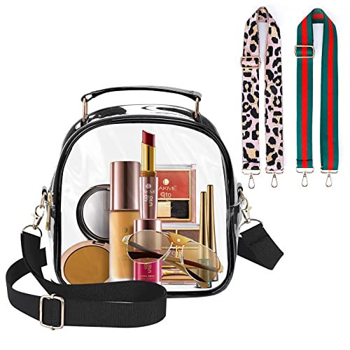 NOCOKO Clear Bag Stadium Approved with 3 Purse Strap Replacement, Small Clear Crossbody Purse for Concert Festival Sports Events-Black | Amazon (US)