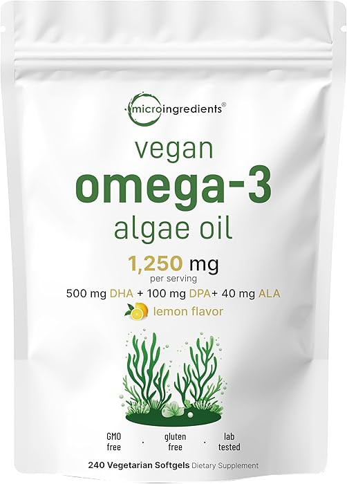 Micro Ingredients Vegan Omega 3 Algae Oil, 240 Veggie Softgels | Fish Oil Alternative | DHA 500mg... | Amazon (US)