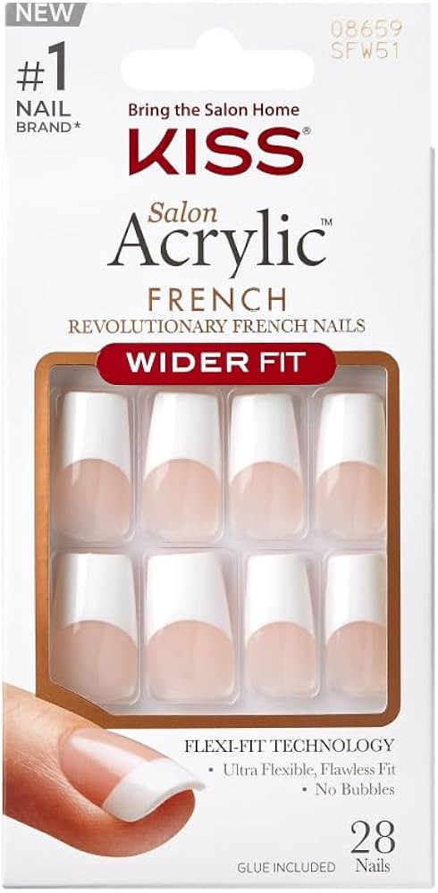 KISS Acrylic French False Nails Kit, Long Coffin Wilder Fit Design Nail, Classic White Color Fren... | Amazon (US)