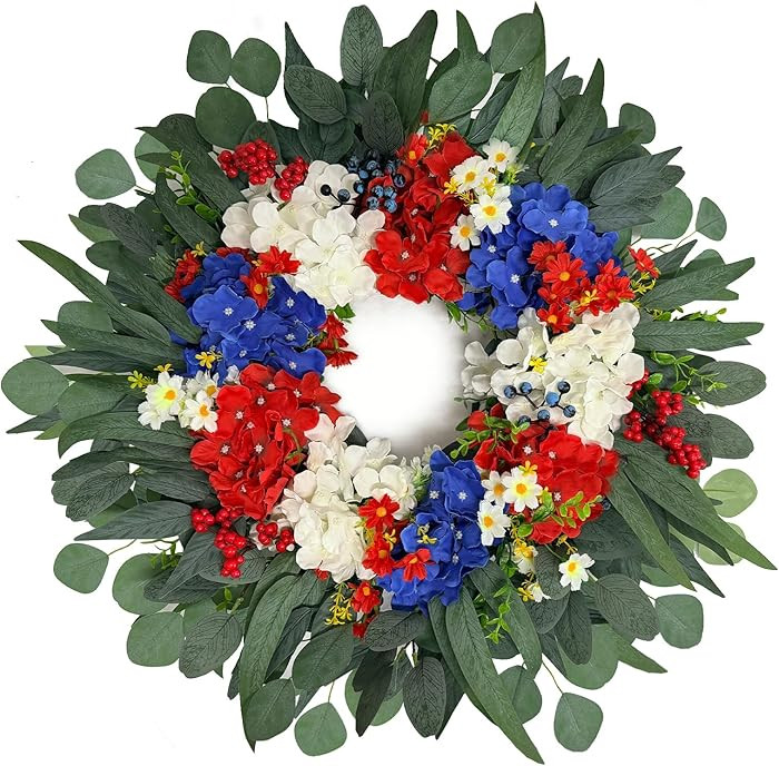 26 Inch Patriotic-Themed Wreath for Front Door Outdoor, 250th Anniversary Decor Wreath, 4th of Ju... | Amazon (US)