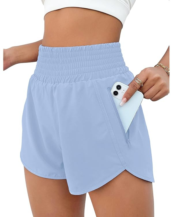BMJL Women's Athletic Shorts High Waisted Running Shorts Pocket Sporty Shorts Gym Elastic Workout... | Amazon (US)