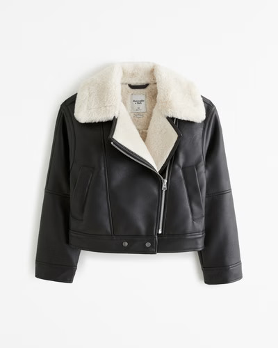 Vegan Leather Shearling Biker Jacket | Abercrombie & Fitch (US)