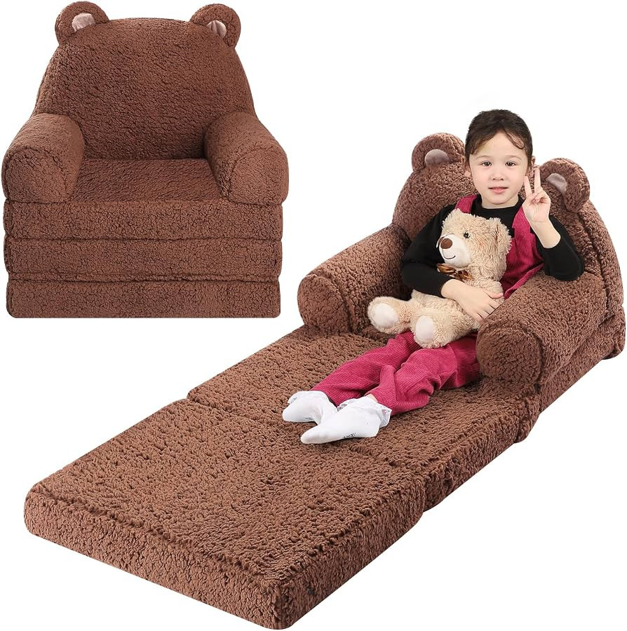 Foldable Sofa for Kids, Sherpa Teddy Bear Toddler Couch With Tri Folding Foam Cushions, Comfy for... | Amazon (US)