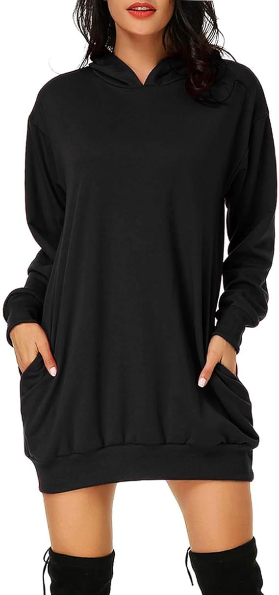 Auxo Women's Long Sleeve Hooded Pockets Pullover Hoodie Dress Tunic Sweatshirt | Amazon (US)