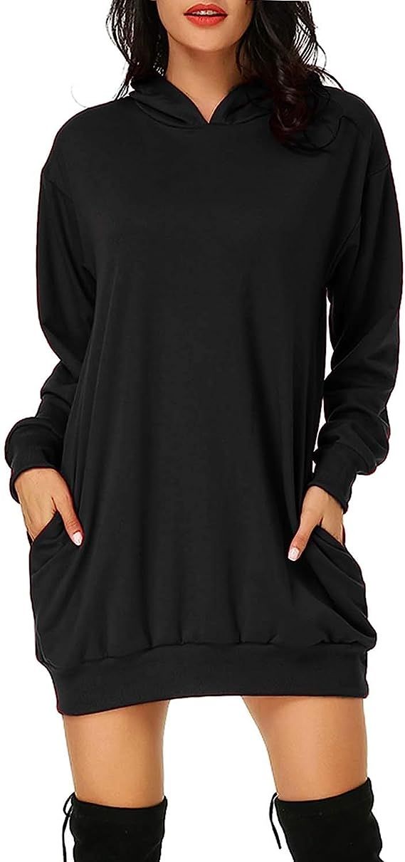 Auxo Women's Long Sleeve Hooded Pockets Pullover Hoodie Dress Tunic Sweatshirt | Amazon (US)