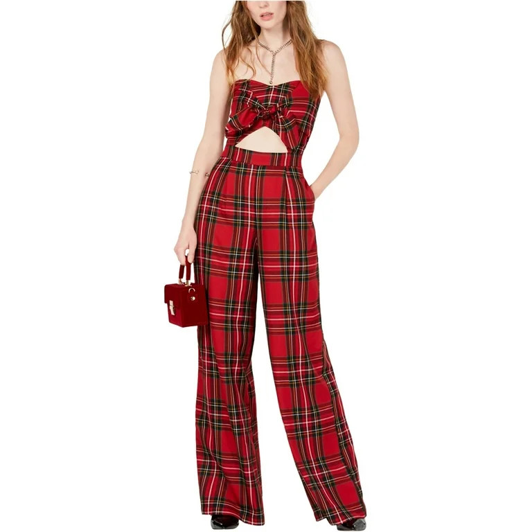 Project 28 Womens Plaid Bow Jumpsuit, Red, Large | Walmart (US)