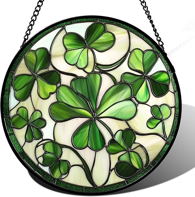 Stained Glass Window Hanging - Ireland Green Lucky Clover Suncatcher for Doors Garden St. Patrick... | Amazon (US)