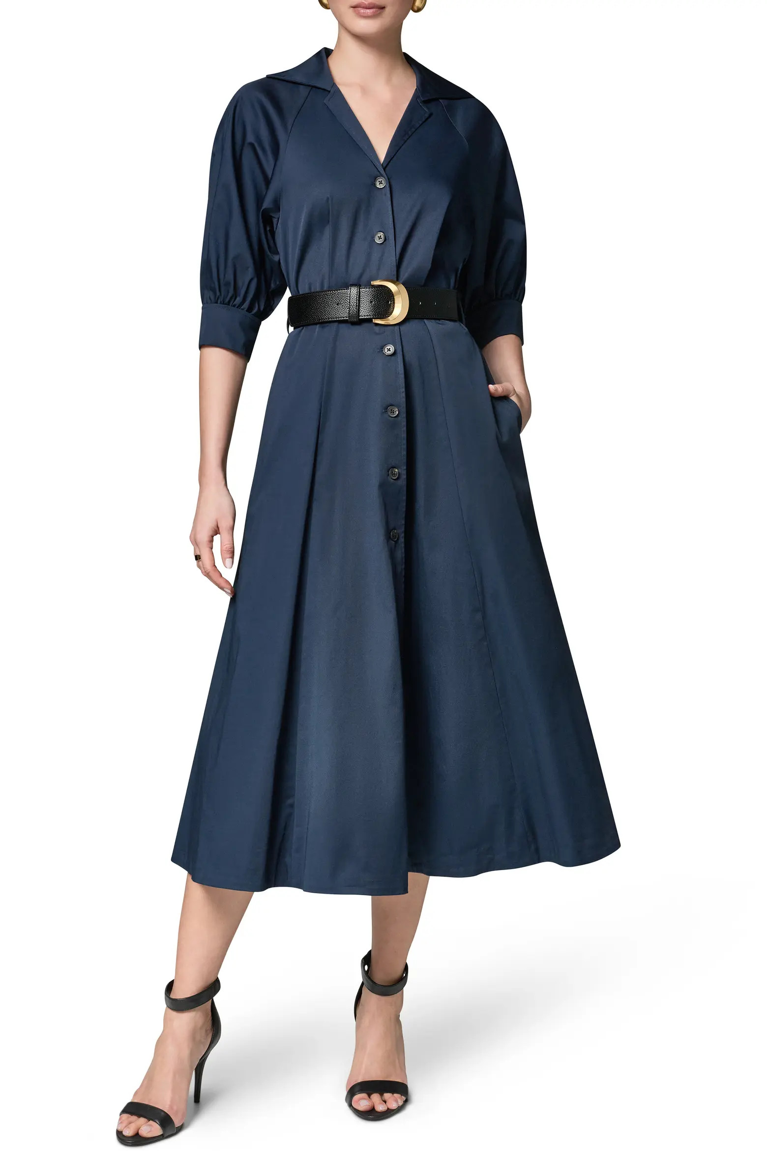 Belted Stretch Cotton Midi Shirtdress (Women) | Nordstrom | Nordstrom