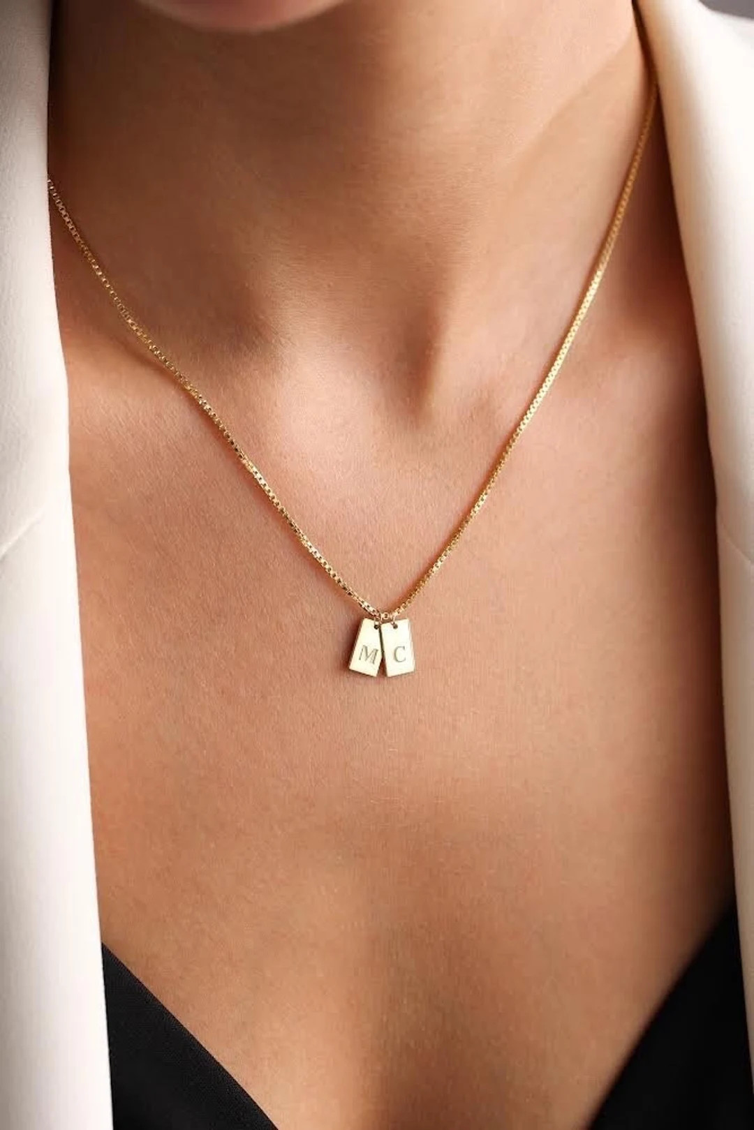 Engraved Letter Pendant Necklace, Dainty Initial Bar Necklace, Christmas Gift, Personalized Gold ... | Etsy (US)