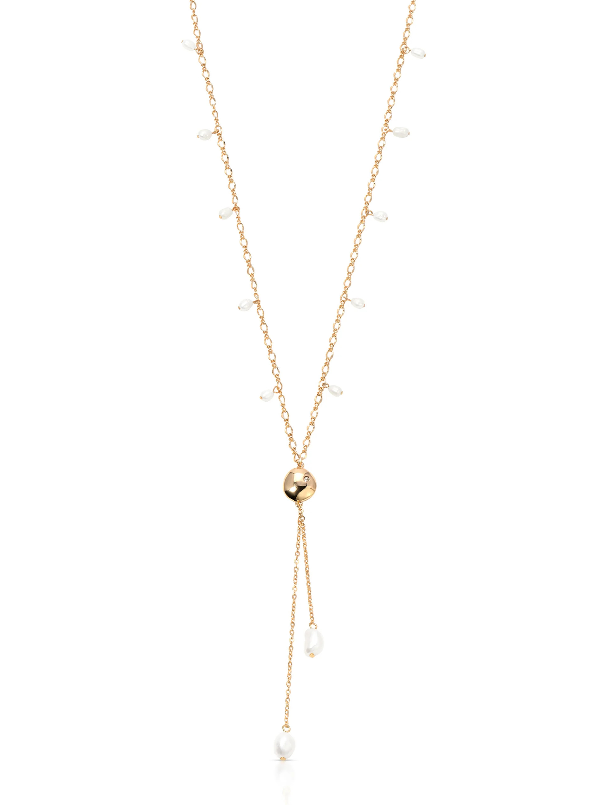 Pebble and Freshwater Pearl Lariat | Ettika